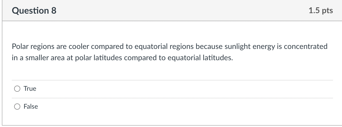 Solved Question 8 1.5 pts Polar regions are cooler compared | Chegg.com