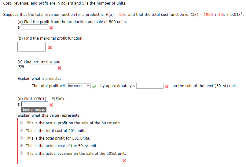 Solved Cost, revenue, and profit are in dollars and x is the | Chegg.com