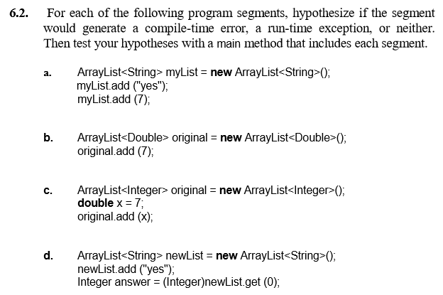 Solved 6.2. For each of the following program segments, | Chegg.com