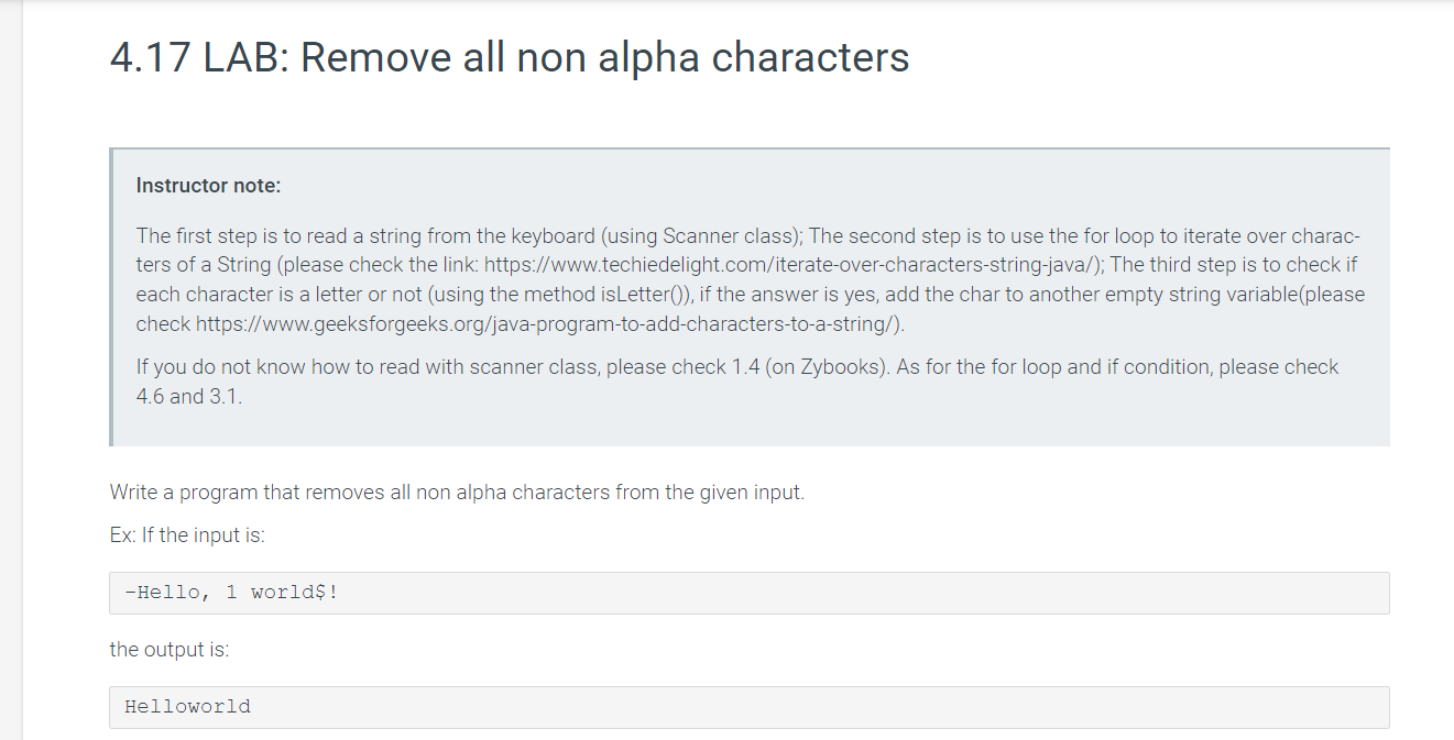 Solved 4.17 LAB: Remove all non alpha characters Instructor | Chegg.com