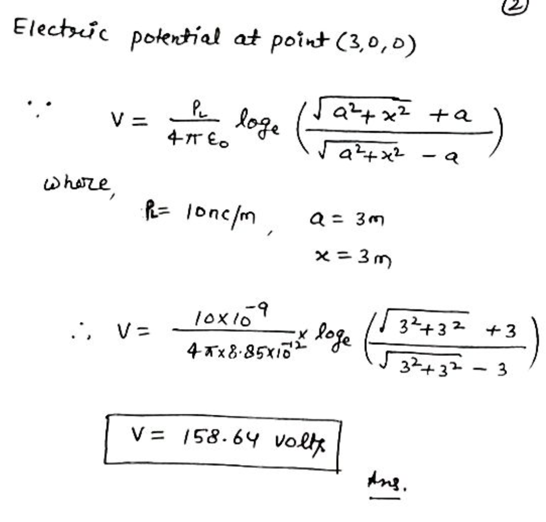 Solved A Segment Of Line Charge 𝜌𝐿 10𝑛𝐶 𝑚 Exists On The Chegg Com