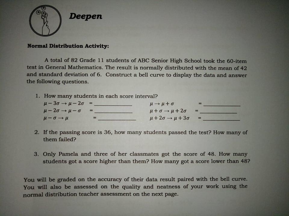 Solved Deepen Normal Distribution Activity: A total of 82 | Chegg.com