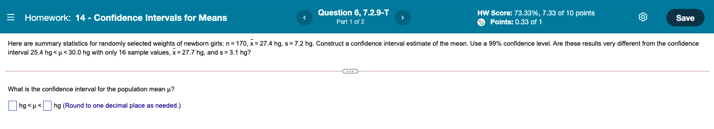 Solved = Homework: 14 - Confidence Intervals for Means | Chegg.com