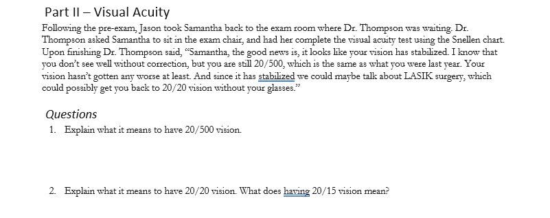 Part Ii Visual Acuity Following The Pre Exam Jason Chegg Com