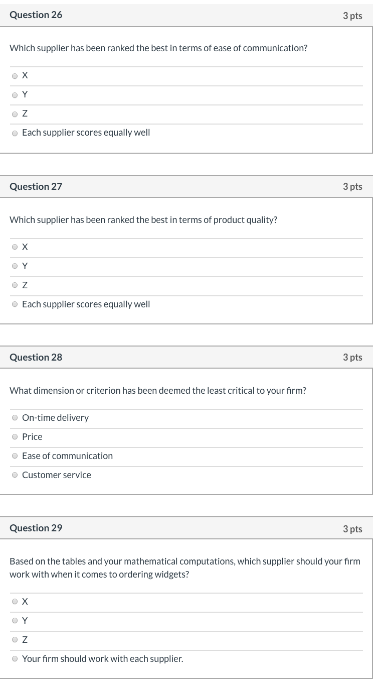 Solved Question 25 3 pts Use the following tables to answer | Chegg.com
