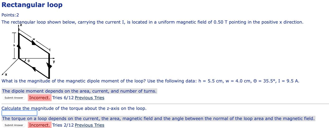 Solved Rectangular loop Points: 2 The rectangular loop shown | Chegg.com