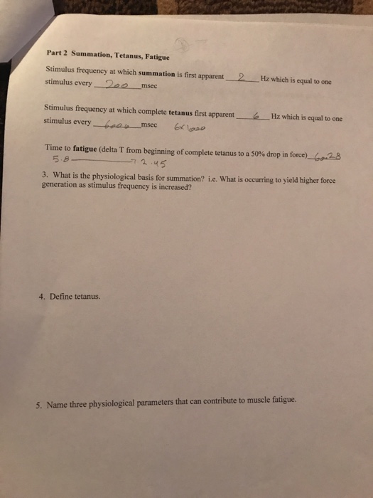 Solved: Part 2 Summation, Tetanus, Fatigue Stimulus Freque... | Chegg.com