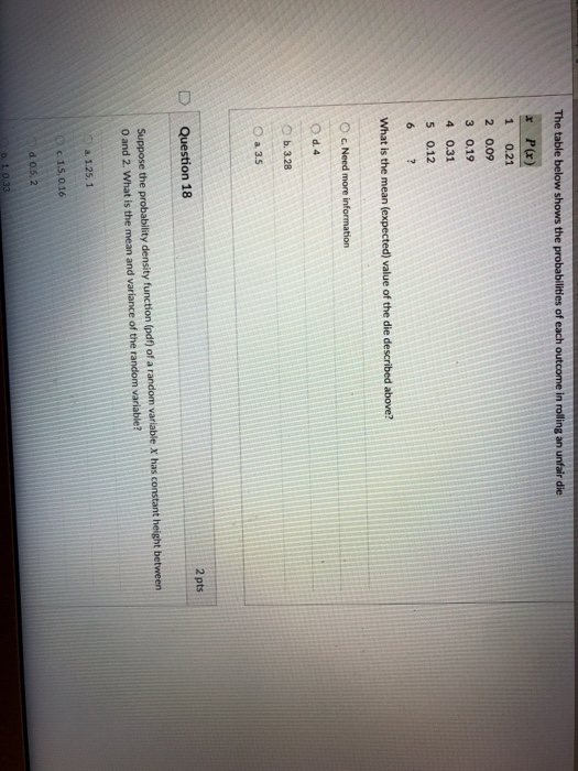 Solved The table below shows the probabilities of each | Chegg.com