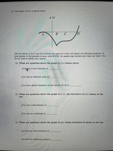 Solved 18. The Graph Of Y'(a) Is Shown Below. G) B B с D Use | Chegg.com