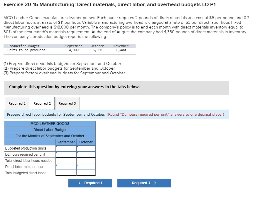 Solved Exercise 20-15 Manufacturing: Direct materials, | Chegg.com