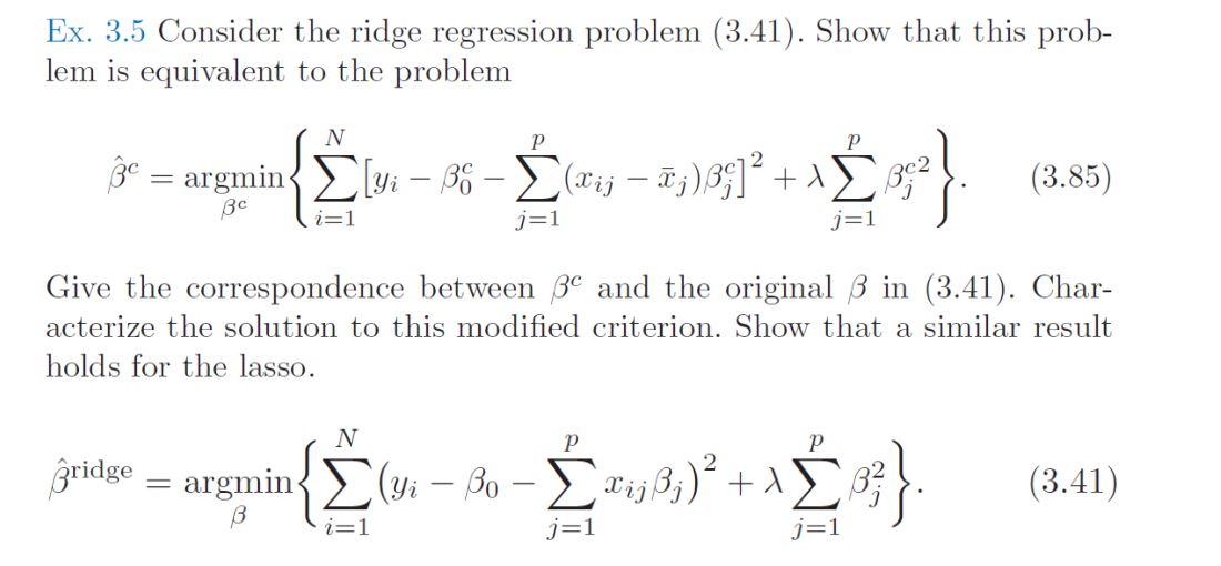 Ex. 3.5 Consider the ridge regression problem (3.41). | Chegg.com