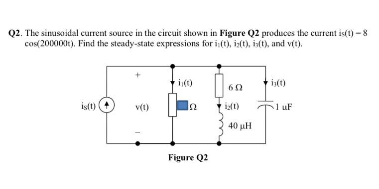 Solved Q2. The sinusoidal current source in the circuit | Chegg.com