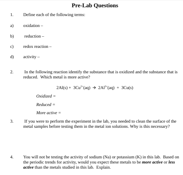 Solved PreLab Questions 1. Define each of the following