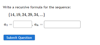 Solved Write a recursive formula for the sequence: \\[ | Chegg.com