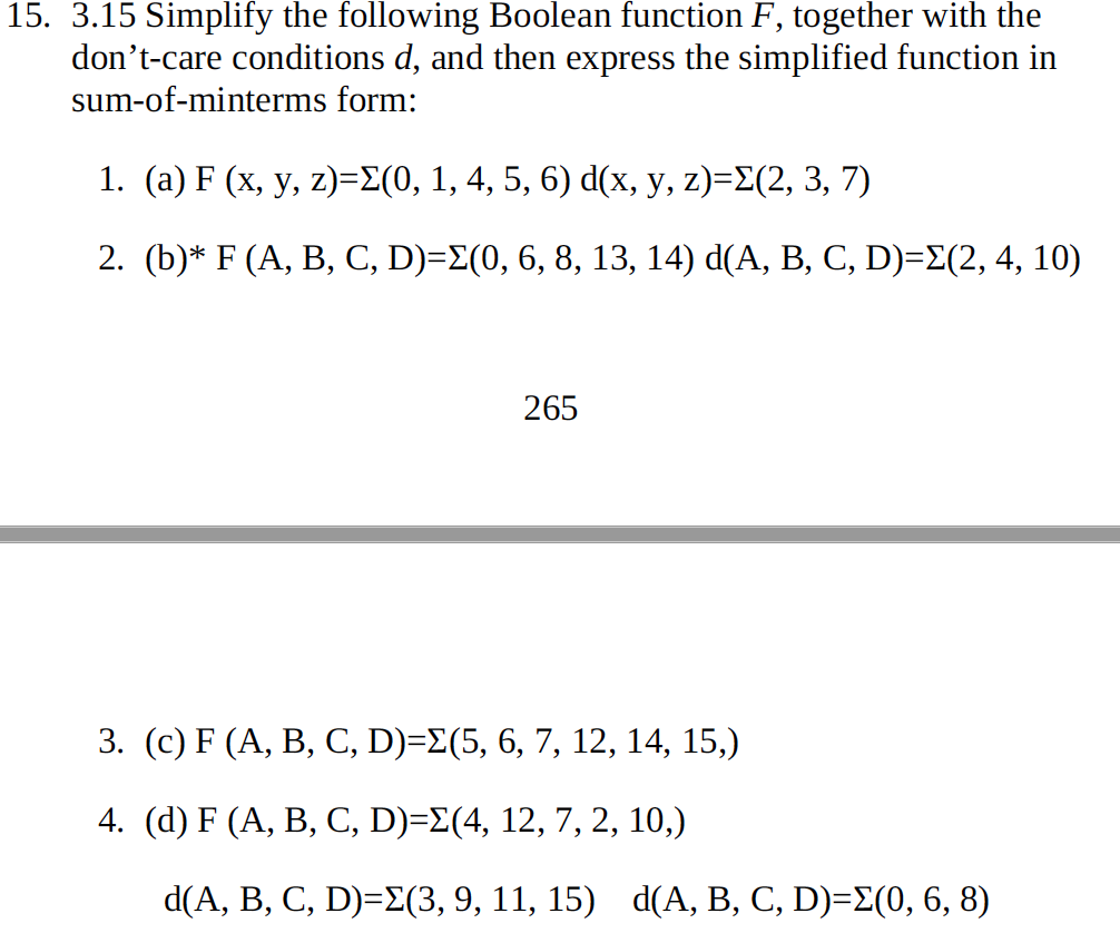 Solved 15. 3.15 Simplify the following Boolean function F, | Chegg.com