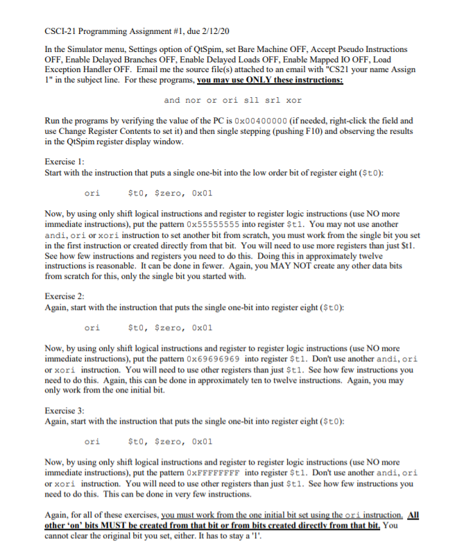 CSCI-21 Programming Assignment #1, due 2/12/20 In the | Chegg.com