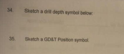 Solved 34 Sketch a drill depth symbol below. 35. Sketch a | Chegg.com