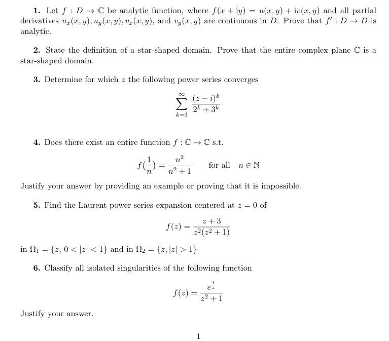 Solved 1. Let f : D → C be analytic function, where f(x + | Chegg.com