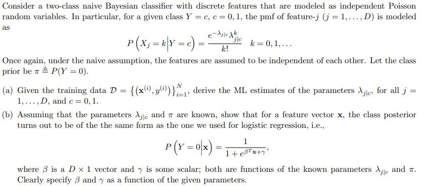 je Consider a two-class naive Bayesian classifier | Chegg.com