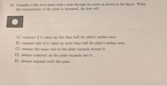 Solved 19. Cousider a fiat steel plate with a hole through | Chegg.com