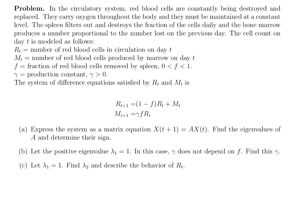 Solved Problem. In the circulatory system, red blood cells | Chegg.com