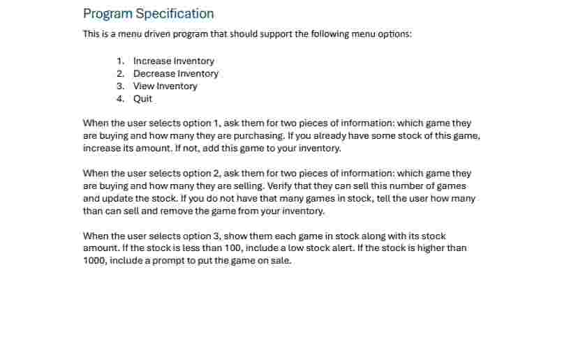Solved I need help with this menu program. Please do not use | Chegg.com