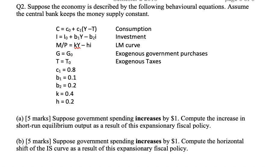 Solved Q2 Suppose The Economy Is Described By The Follow Chegg Com