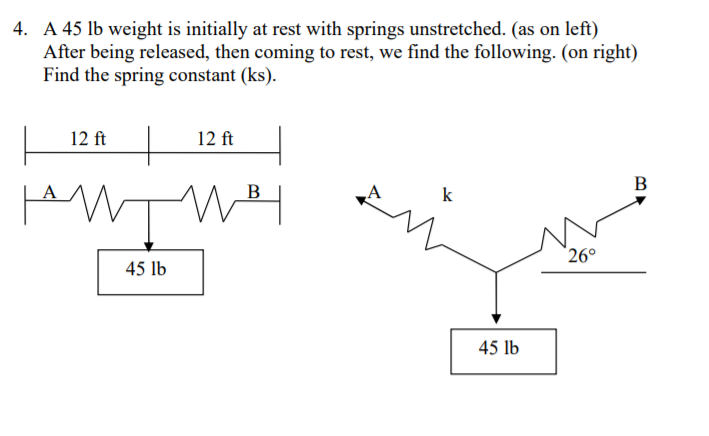 Solved 4. A 45 lb weight is initially at rest with springs | Chegg.com