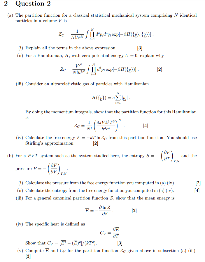 Solved (a) The partition function for a classical