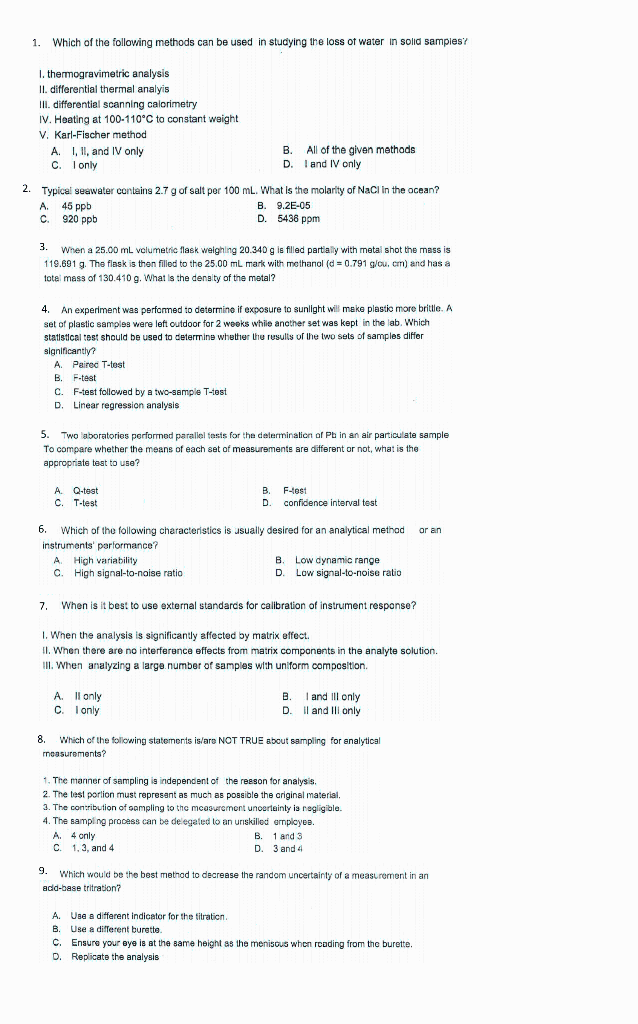 Solved 1. Which of the following methods can be used in | Chegg.com