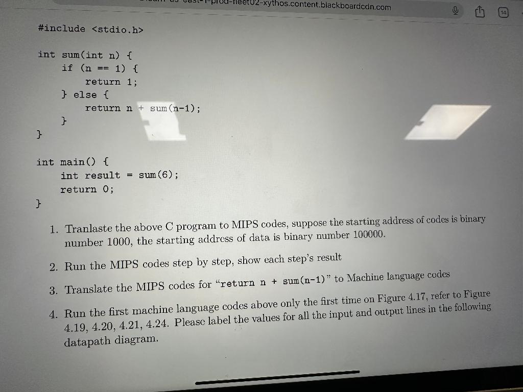 Solved include stdio h int sum int n if n 1 chegg