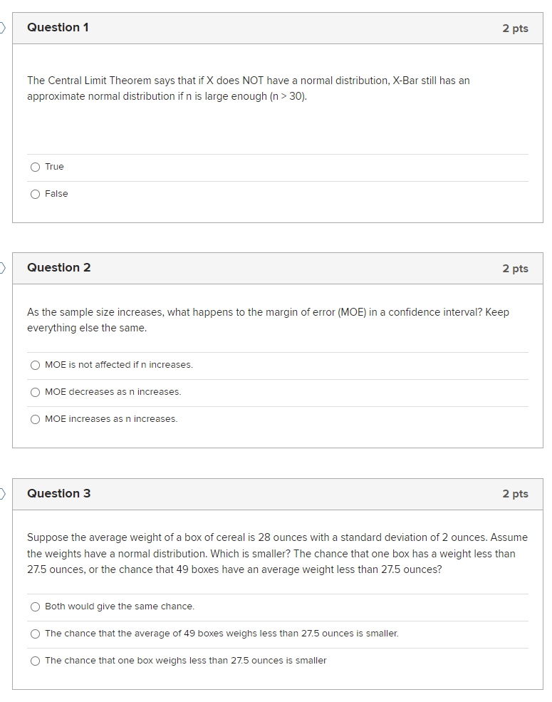 Solved > Question 1 2 Pts The Central Limit Theorem Says | Chegg.com