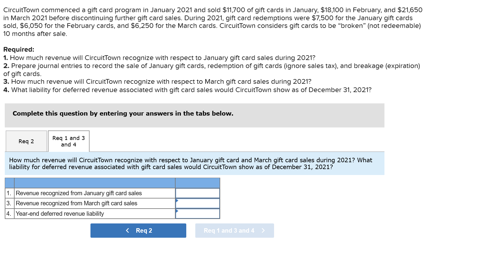 Solved CircuitTown commenced a gift card program in January | Chegg.com