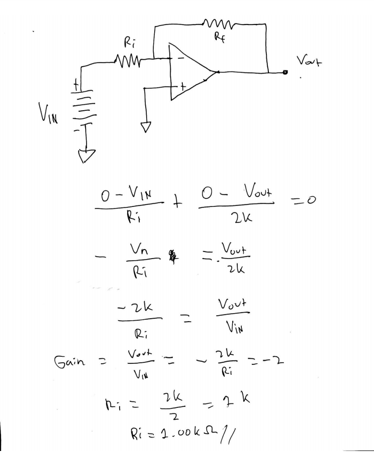 Solved inverting Amplifier RI is 1k ohm and RF is 2k