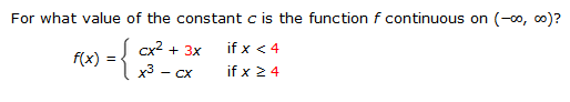 Solved For what value of the constant c is the function f | Chegg.com