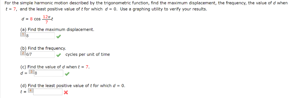Solved For the simple harmonic motion described by the | Chegg.com