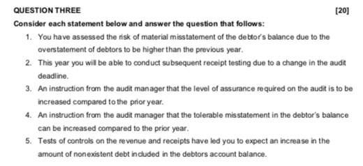 Solved Question Three [20] Consider Each Statement Below And 