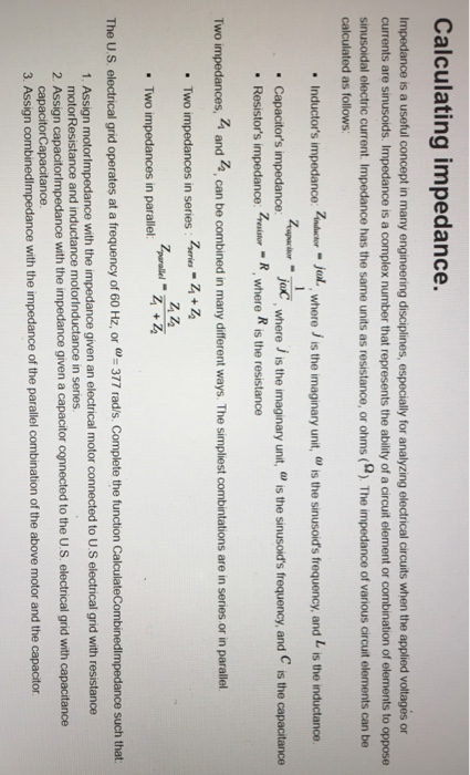 Solved Calculating impedance. Impedance is a useful concept | Chegg.com