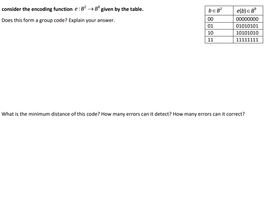 Solved consider the encoding function e:B? →B® given by the | Chegg.com