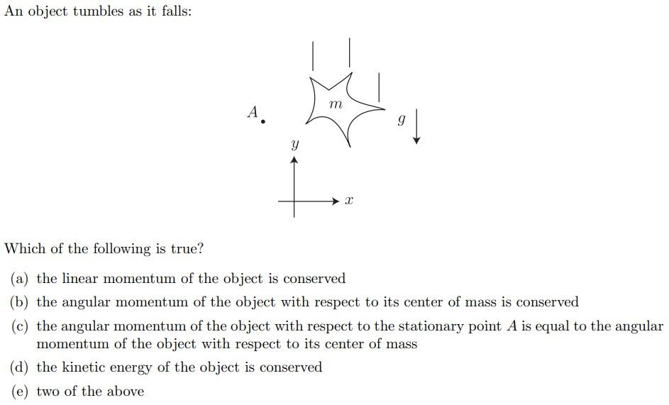 Solved An object tumbles as it falls: Which of the following | Chegg.com