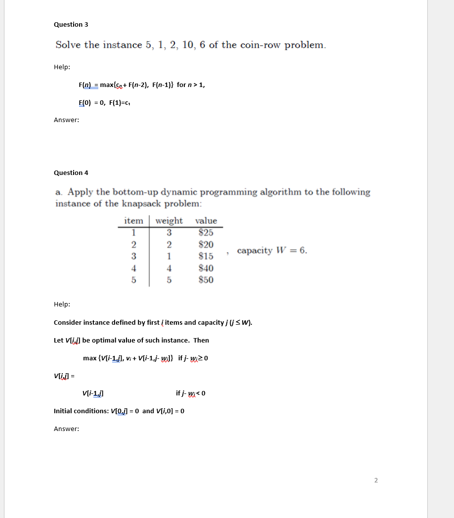 Solve The Instance 5 1 2 10 6 Of The Coin Row Problem