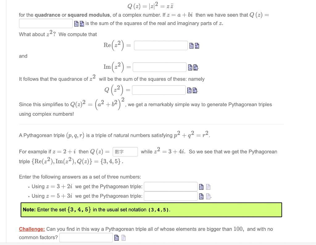 Solved Q (2) = |2|²= = 22 for the quadrance or squared | Chegg.com