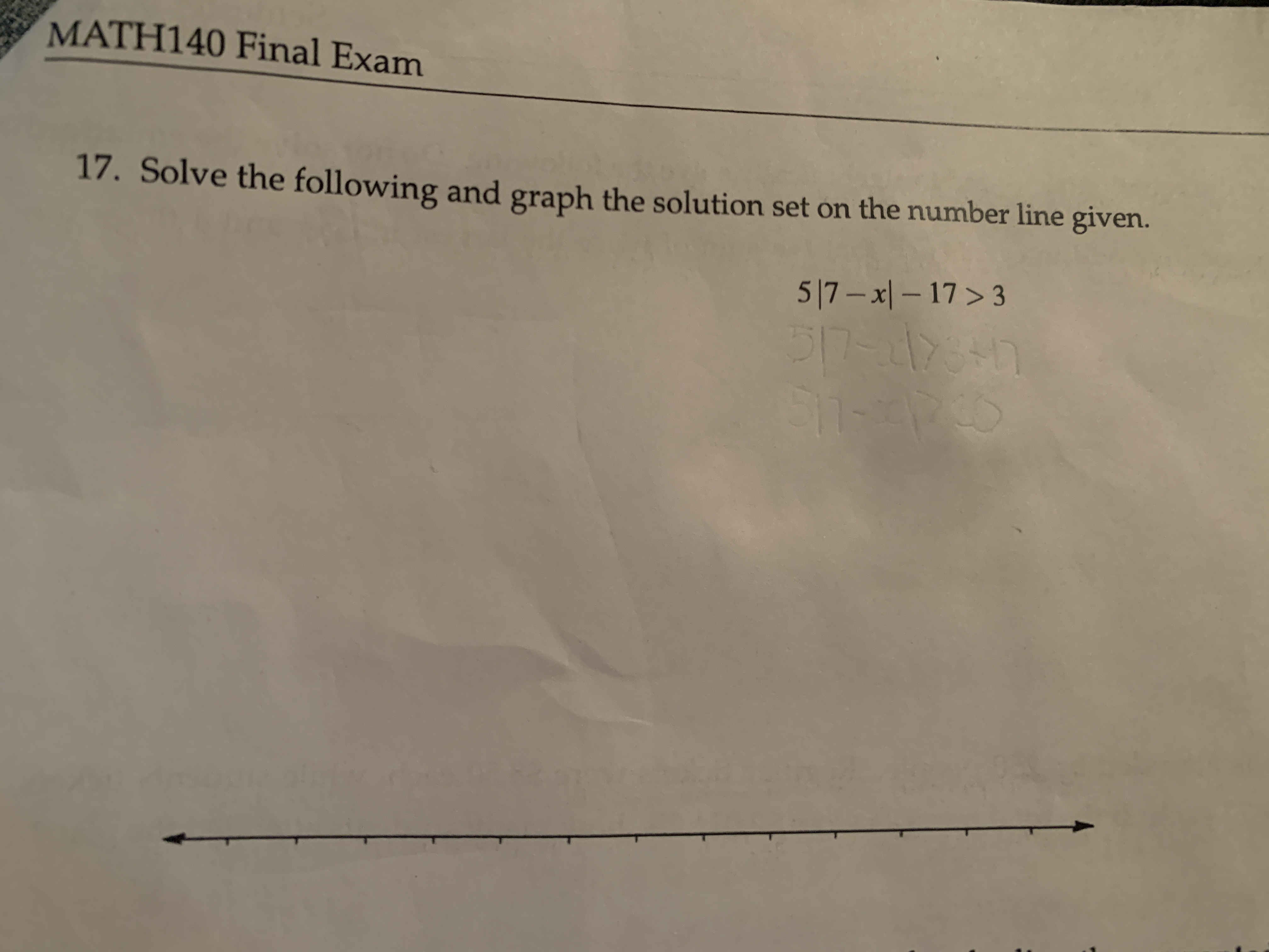 which number line models the solution set of 2x 7 17