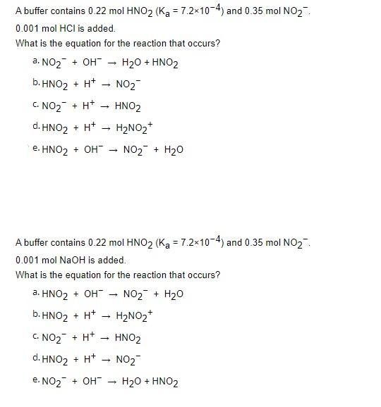 Solved A buffer contains 0.22 mol HNO2 (Ka = 7.2*10-4) and | Chegg.com