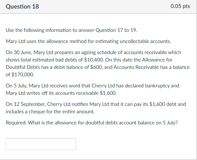 Solved Question 17 0.05 Pts Use The Following Information To | Chegg.com