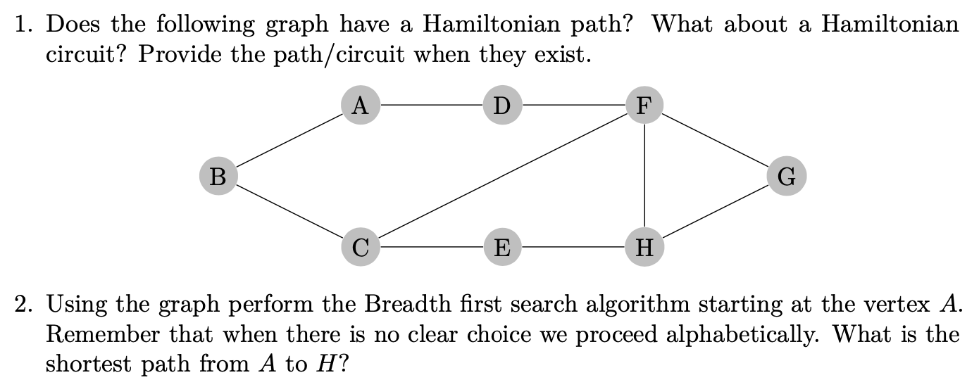 Solved 1. Does the following graph have a Hamiltonian path? | Chegg.com