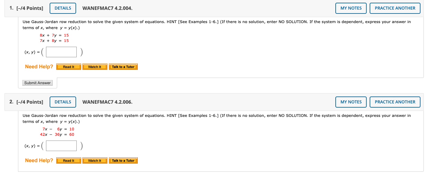 Solved use gauss jordan row reduction to solve the given chegg