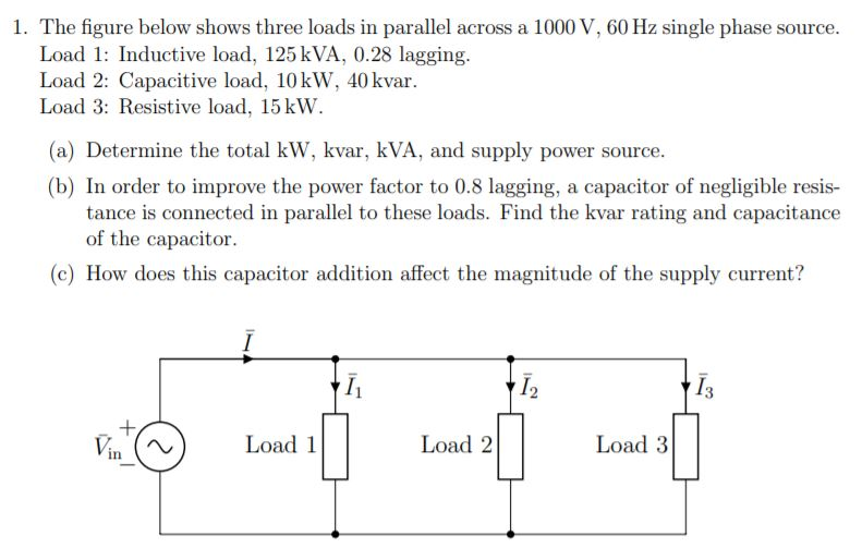 Solved 1. The Figure Below Shows Three Loads In Parallel | Chegg.com