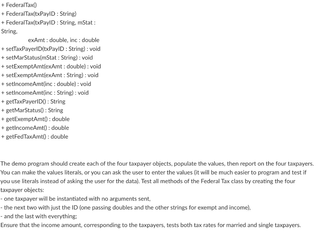 Solved A. S23.2 - Fed Tax Class (17.5 Points) Write a Java | Chegg.com