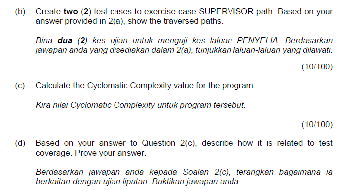 Solved (b) Create two (2) test cases to exercise case | Chegg.com